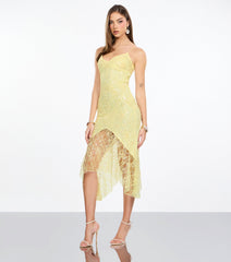 Roxie Beaded Lace Asymmetrical Midi Dress