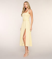Brunch Booked Linen-Blend Midi Dress