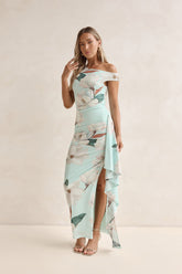 Case Of Flowers Off Shoulder Mesh Maxi Dress Mint