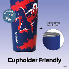 Owala Spider-Man FreeSip Sway Insulated Stainless Steel Water Bottle with Two-Way Spout, Built-in Straw and Bucket Handle, Suitable for School and Sports, 30 oz (approx. 850.5 g), BPA-Free, Leak-Proof, Swing