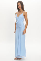 Poseidon Draped Sash Maxi Dress Light Blue