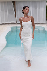 Whispering Petals Knit Midi Dress Cream