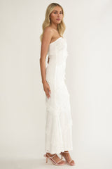Metrics Strapless Frill Maxi Dress White