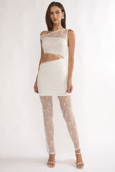 Havira Lace Overlay Cut-Out Maxi Dress White