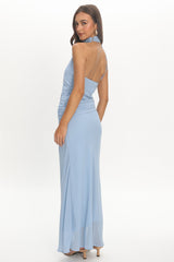 Renata High Neck Maxi Dress Blue