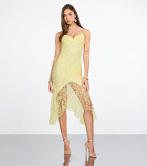 Roxie Beaded Lace Asymmetrical Midi Dress