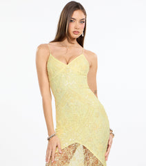 Roxie Beaded Lace Asymmetrical Midi Dress