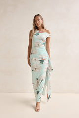 Case Of Flowers Off Shoulder Mesh Maxi Dress Mint