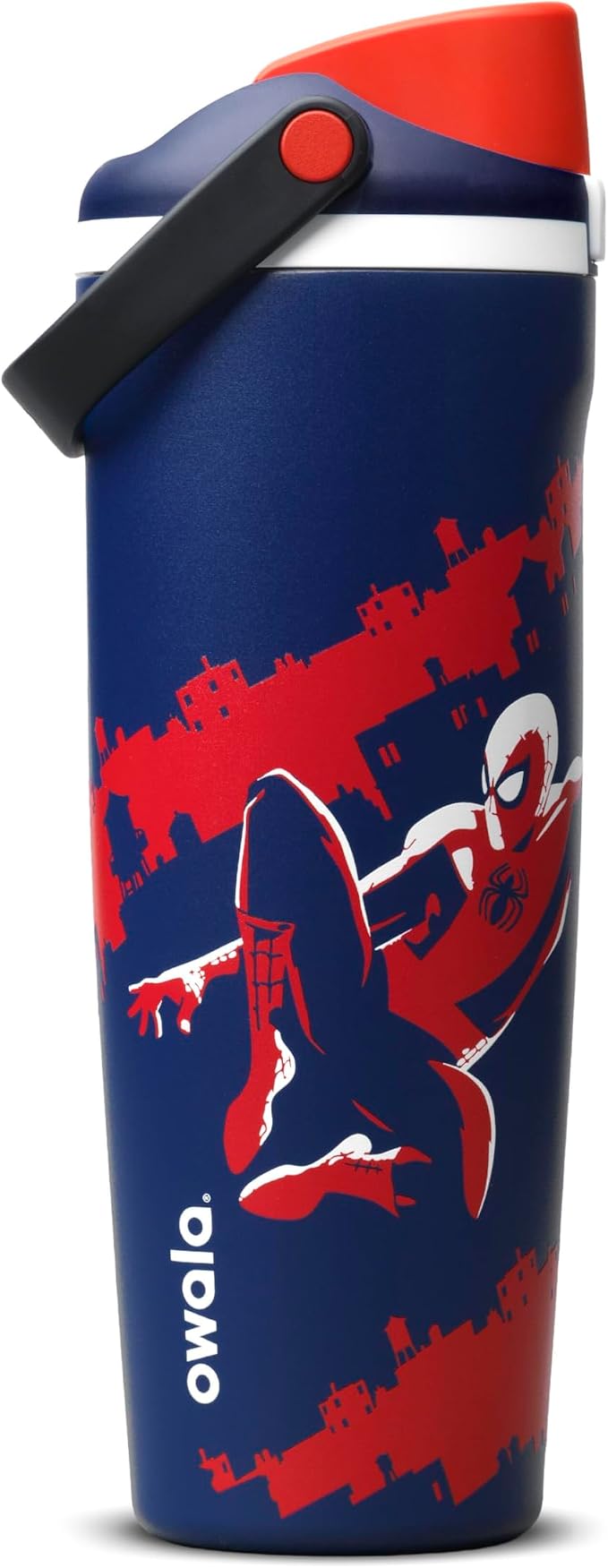 Owala Spider-Man FreeSip Sway Insulated Stainless Steel Water Bottle with Two-Way Spout, Built-in Straw and Bucket Handle, Suitable for School and Sports, 30 oz (approx. 850.5 g), BPA-Free, Leak-Proof, Swing