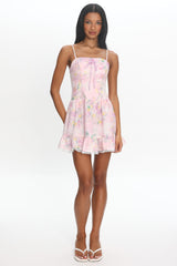 Frederika Lace Trim Mini Dress Floral Lilac