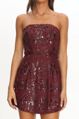 Entered The Chat Strapless Mini Dress Sequin Wine