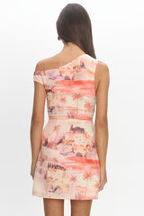 Heaven Asymmetric Watercolour Print Mini Dress Blush