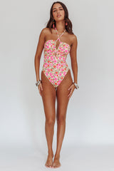 Eros Halterneck Keyhole One Piece Swimsuit Yellow Floral