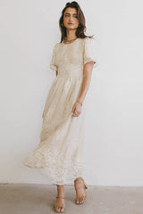 Alora Embroidered Dress in Champagne